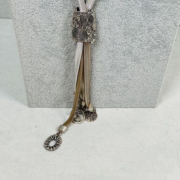 Chicos Necklace Charm Swirls Mixed Tone Snake Chain 36" Whimsical Fun Jewelry - Picture 1 of 8